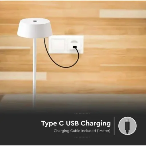 VT-7562 Table Lamp - 3000K - Dimmable by Touch - Rechargeable - White