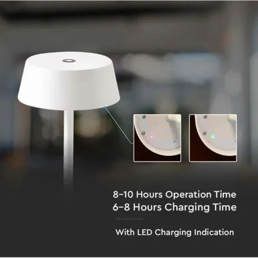 VT-7562 Table Lamp - 3000K - Dimmable by Touch - Rechargeable - White