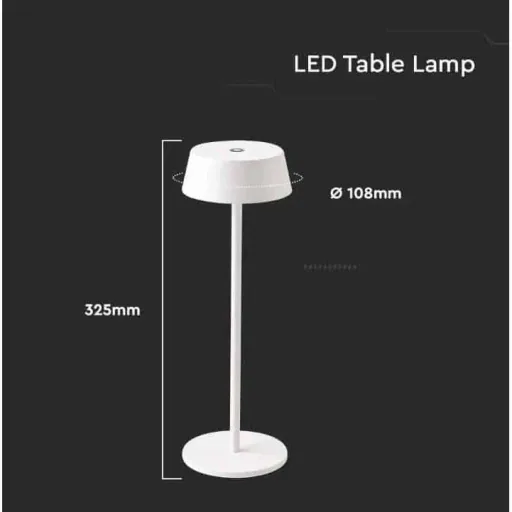 VT-7562 Table Lamp - 3000K - Dimmable by Touch - Rechargeable - White
