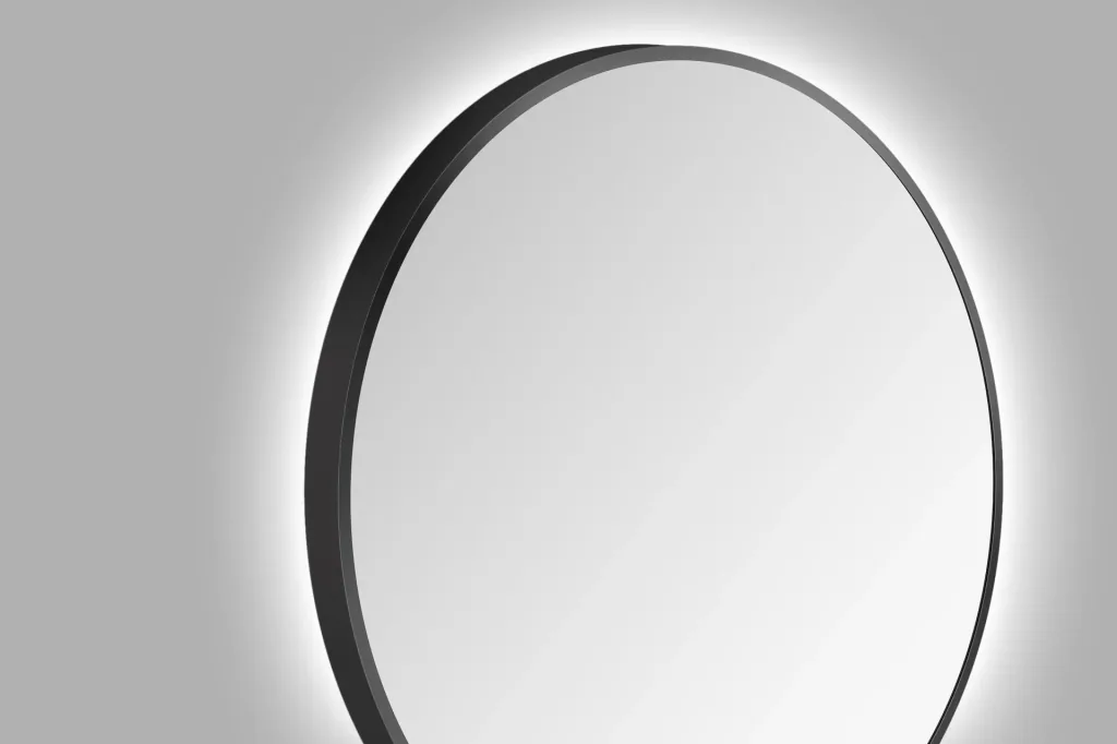 Decorative round wall mirror with indirect LED lighting in matt black Ø 80 cm