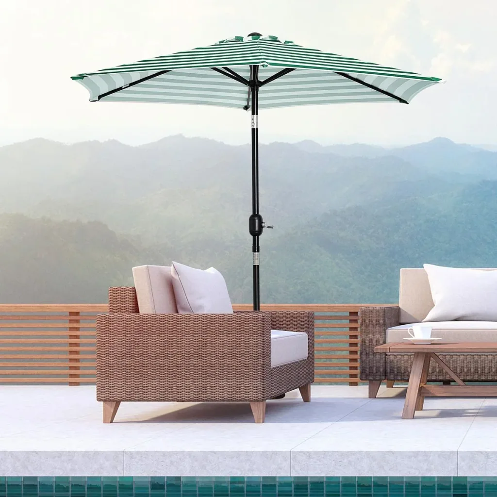 Parasol garden parasol patio parasol frame steel outdoor green stripe Ø227 x 225 cm