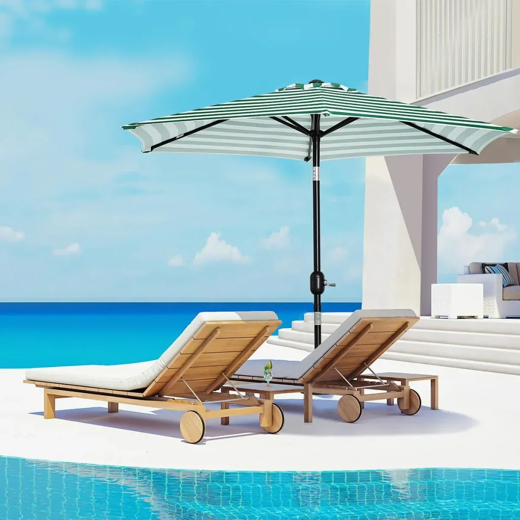 Parasol garden parasol patio parasol frame steel outdoor green stripe Ø227 x 225 cm