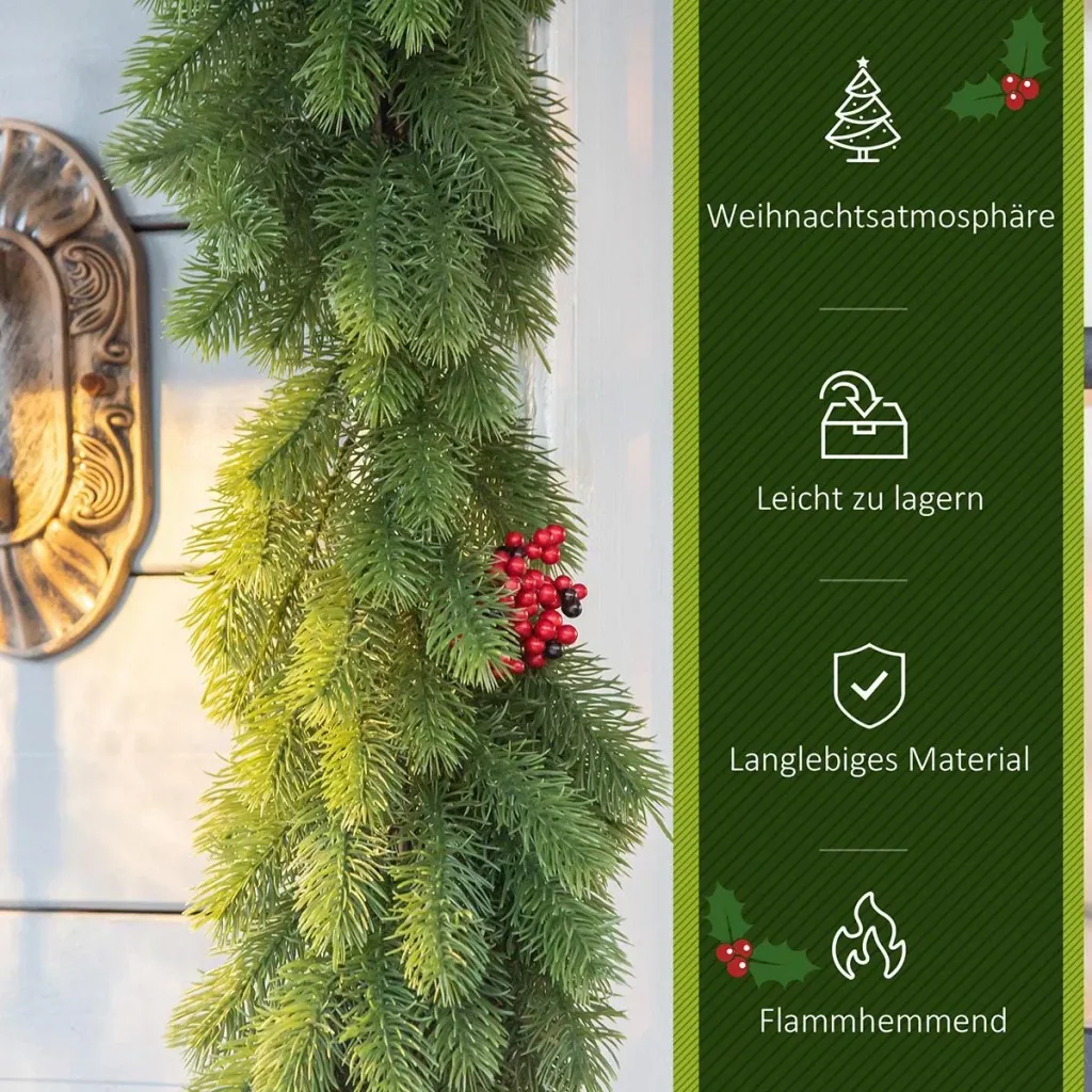 1.9M artificial Christmas garland flower decoration with pine cones berries
