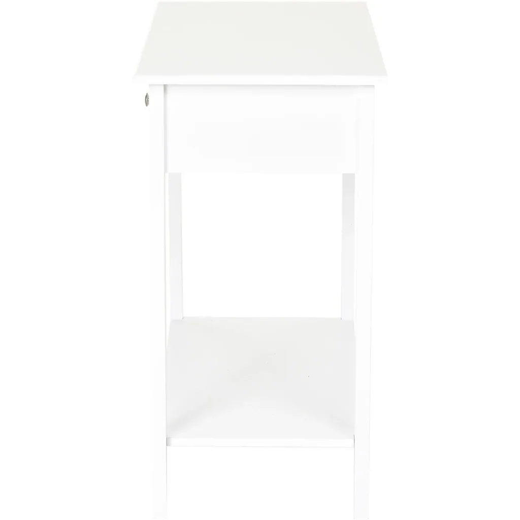 Side table with 2 drawers, solid white wood