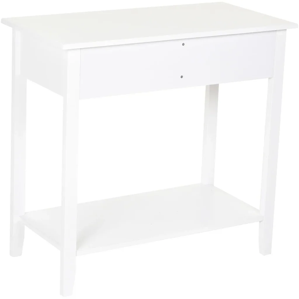 Side table with 2 drawers, solid white wood