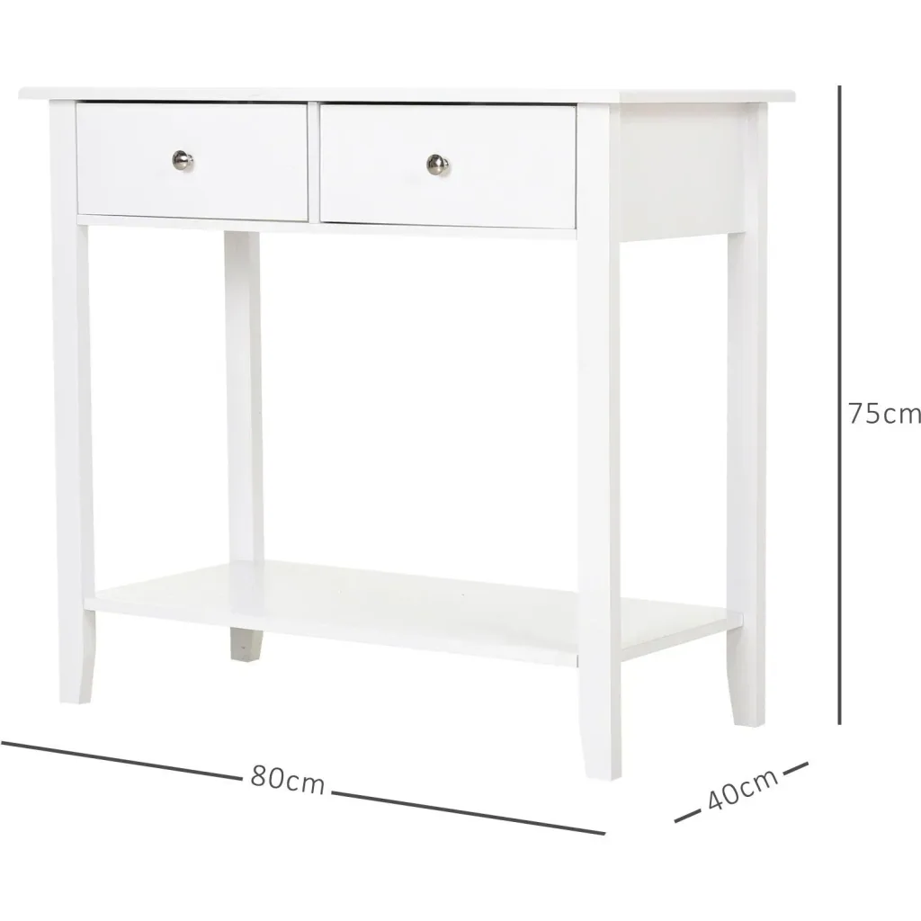 Side table with 2 drawers, solid white wood