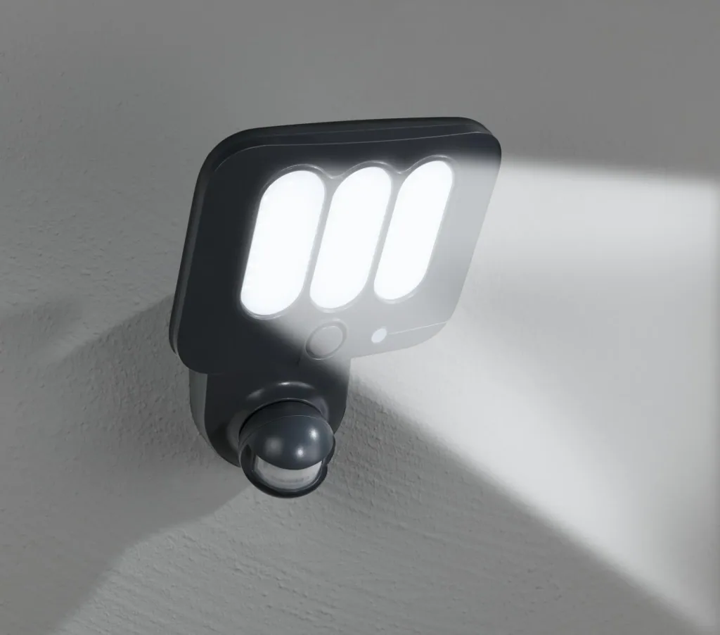 Floodlight with alarm siren and remote control