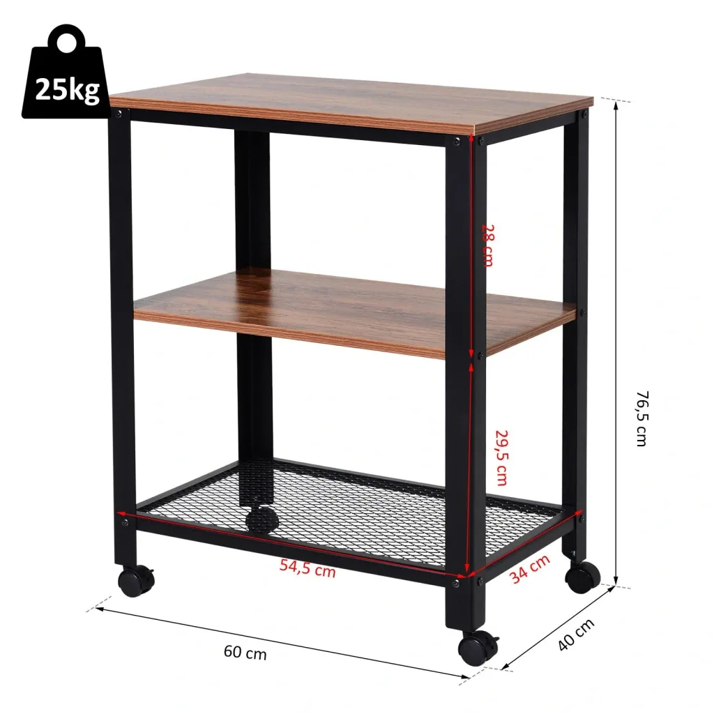 Serving trolley with 3 shelves