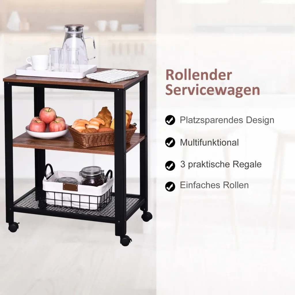 Serving trolley with 3 shelves