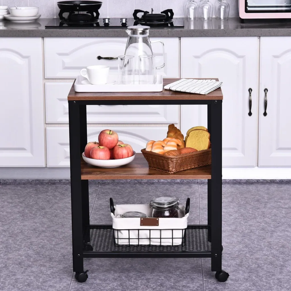 Serving trolley with 3 shelves