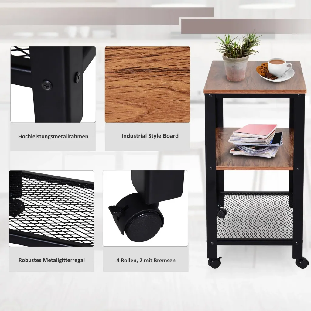 Serving trolley with 3 shelves