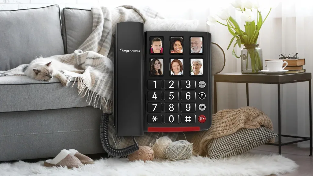 Large button telephone with 6 picture dial buttons