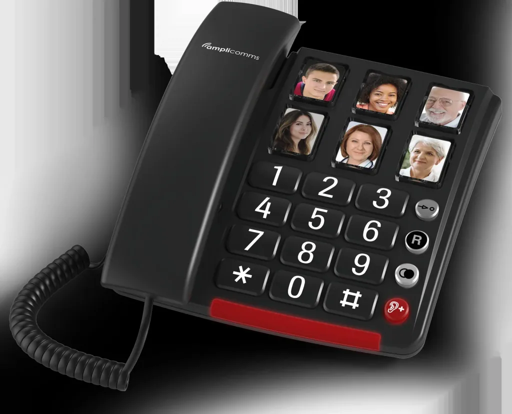 Large button telephone with 6 picture dial buttons