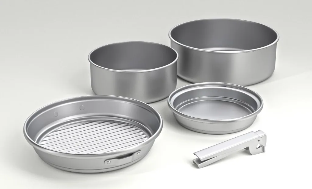 Trekking tableware set made of anodized aluminum, 5 pieces