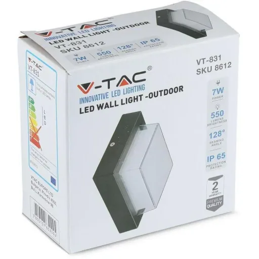 VT-831 LED wall light - 7W - 3000K - 400 lumens - Black - Square