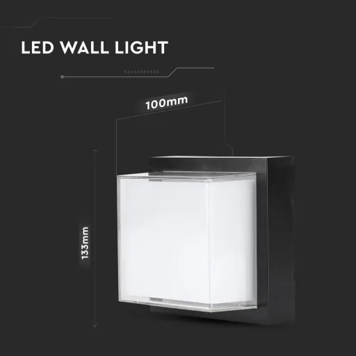 VT-831 LED wall light - 7W - 3000K - 400 lumens - Black - Square