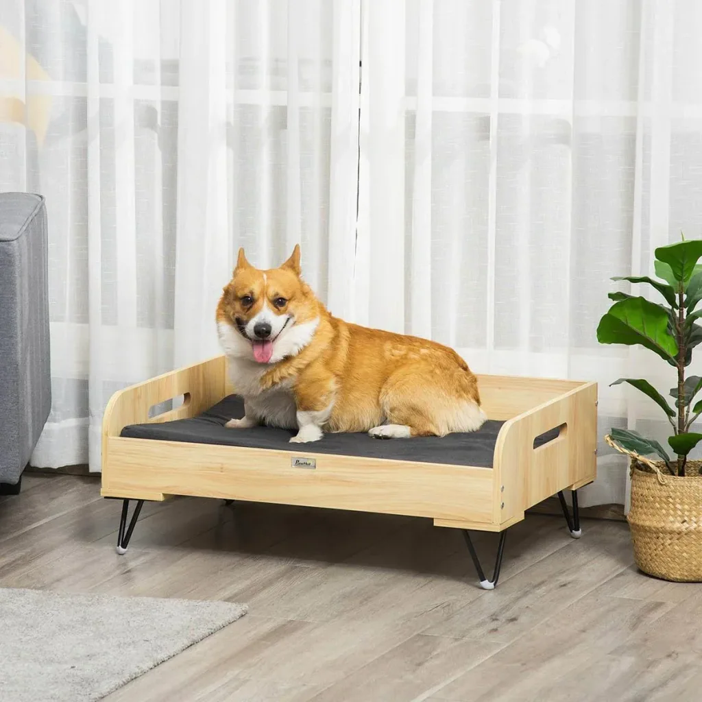 Dog loft bed with protective edge and carrying handles, oak+black, 82 x 56 x 31.5 cm