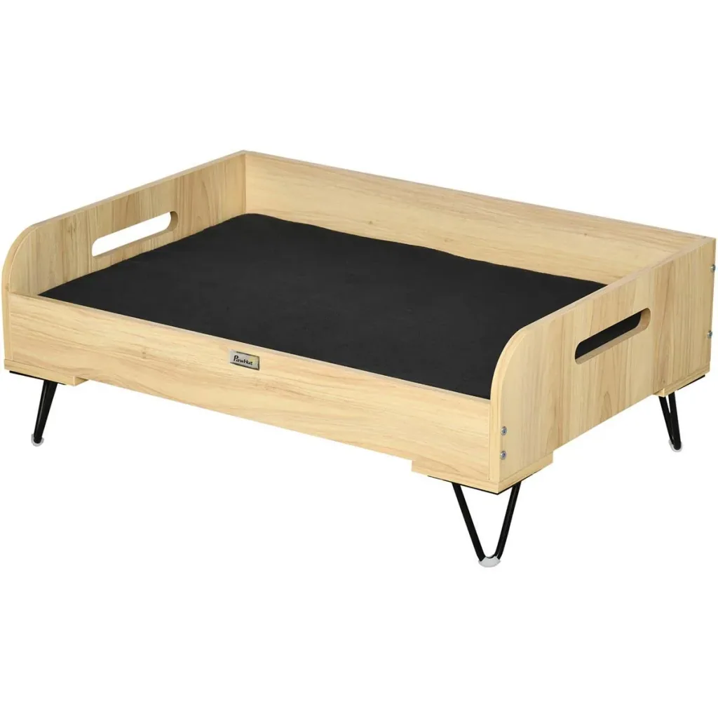 Dog loft bed with protective edge and carrying handles, oak+black, 82 x 56 x 31.5 cm