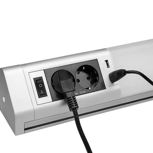 Underfloor lighting with hooks + sockets