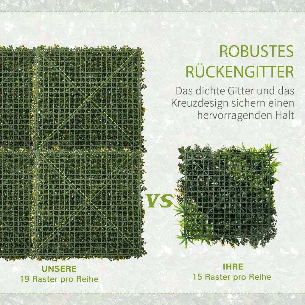 12 pieces artificial plant wall hedge 50x50 cm UV protection privacy screen Milanese grass design hedge plant for garden Ou