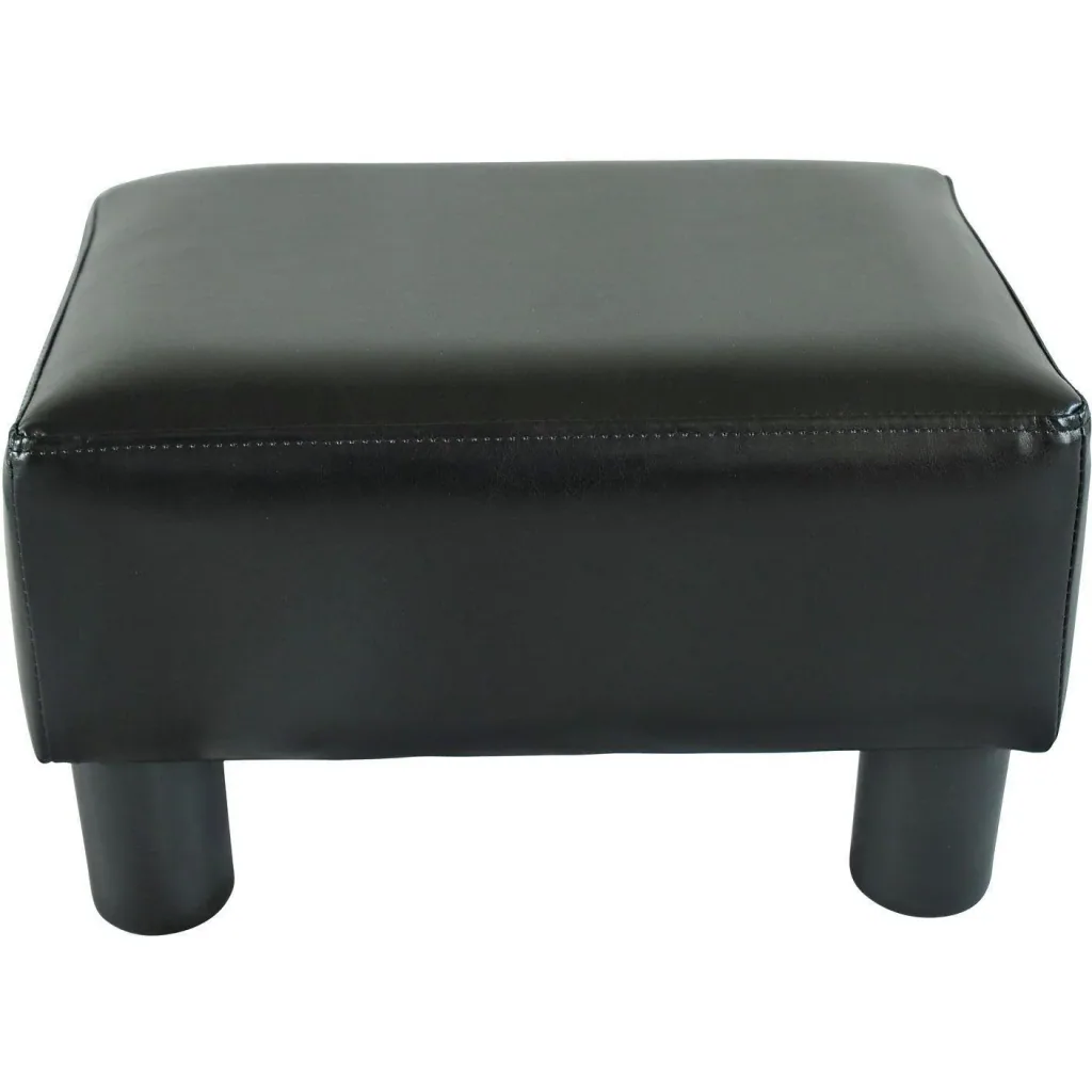 Footstool bench made of black imitation leather
