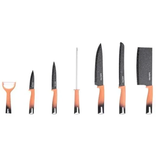 Kitchen knife set - with standard - 8-piece - orange
