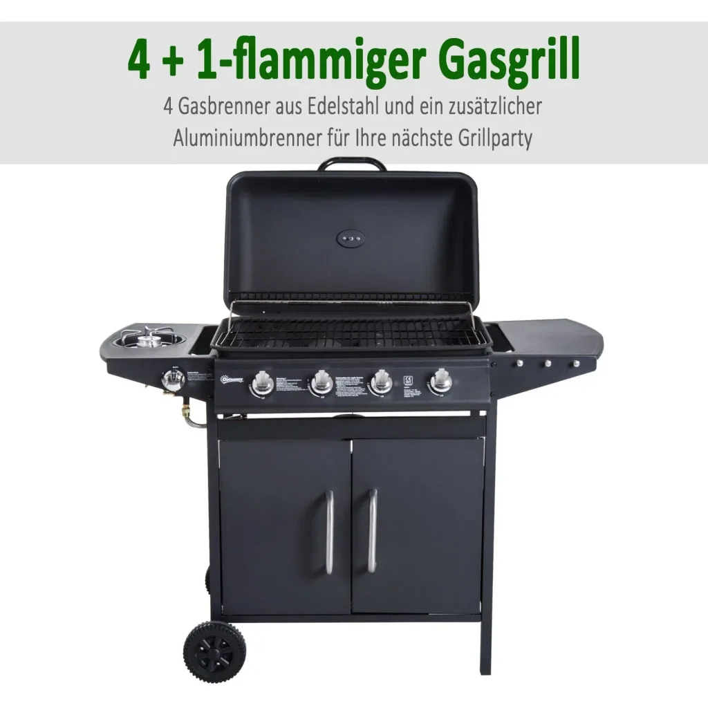Gas grill grill cart outdoor kitchen stand grill BBQ with 4 x burners thermometer stainless steel 122 x 55 x 98 cm