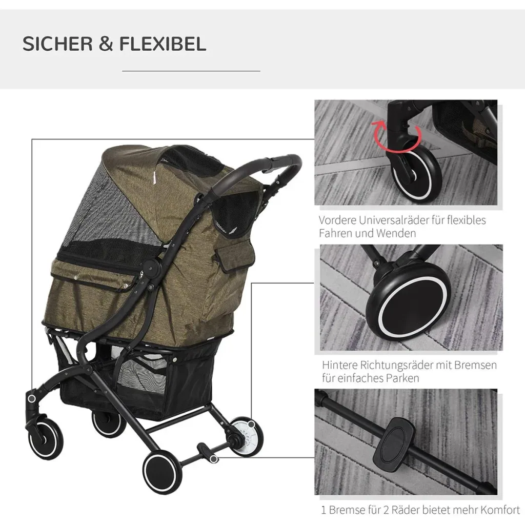 Pet buggy with folding function brown, black