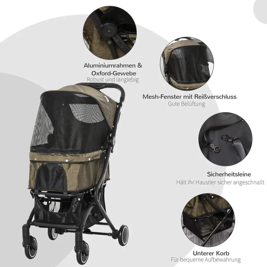 Pet buggy with folding function brown, black