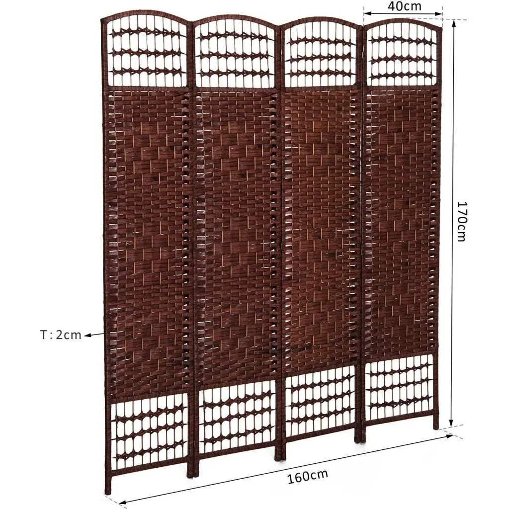 Paravent room divider partition wall 4 pcs. Bamboo wood brown