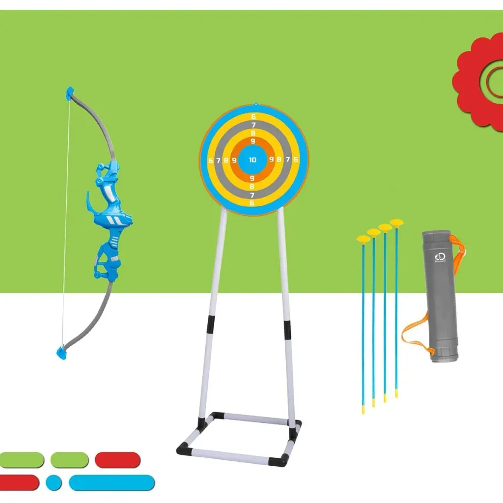 Discovery Kids Bullseye Archery Set with LED Light for Aiming - Includes 4 Arrows and 1 Bow - Quiver with Strap