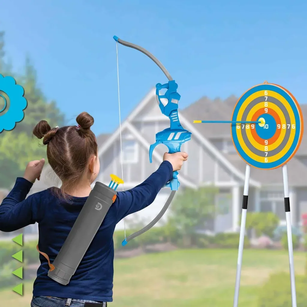 Discovery Kids Bullseye Archery Set with LED Light for Aiming - Includes 4 Arrows and 1 Bow - Quiver with Strap