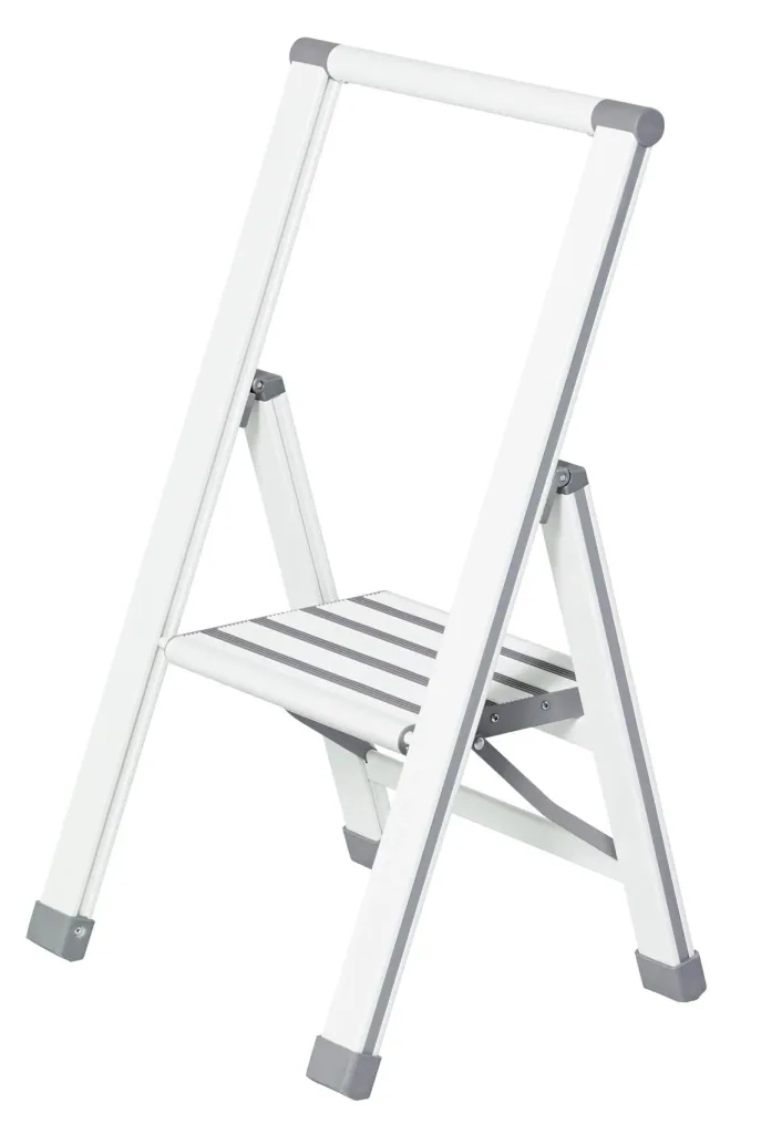 Aluminium design folding stepladder 1-step white, non-slip household ladder, safety stepladder