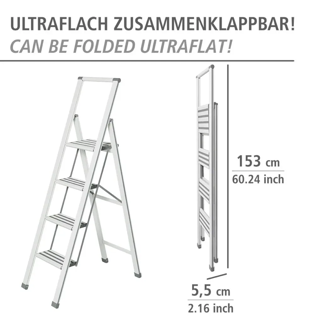 Aluminium design folding stepladder 1-step white, non-slip household ladder, safety stepladder