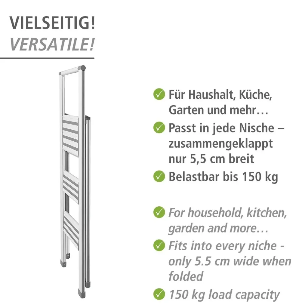 Aluminium design folding stepladder 1-step white, non-slip household ladder, safety stepladder