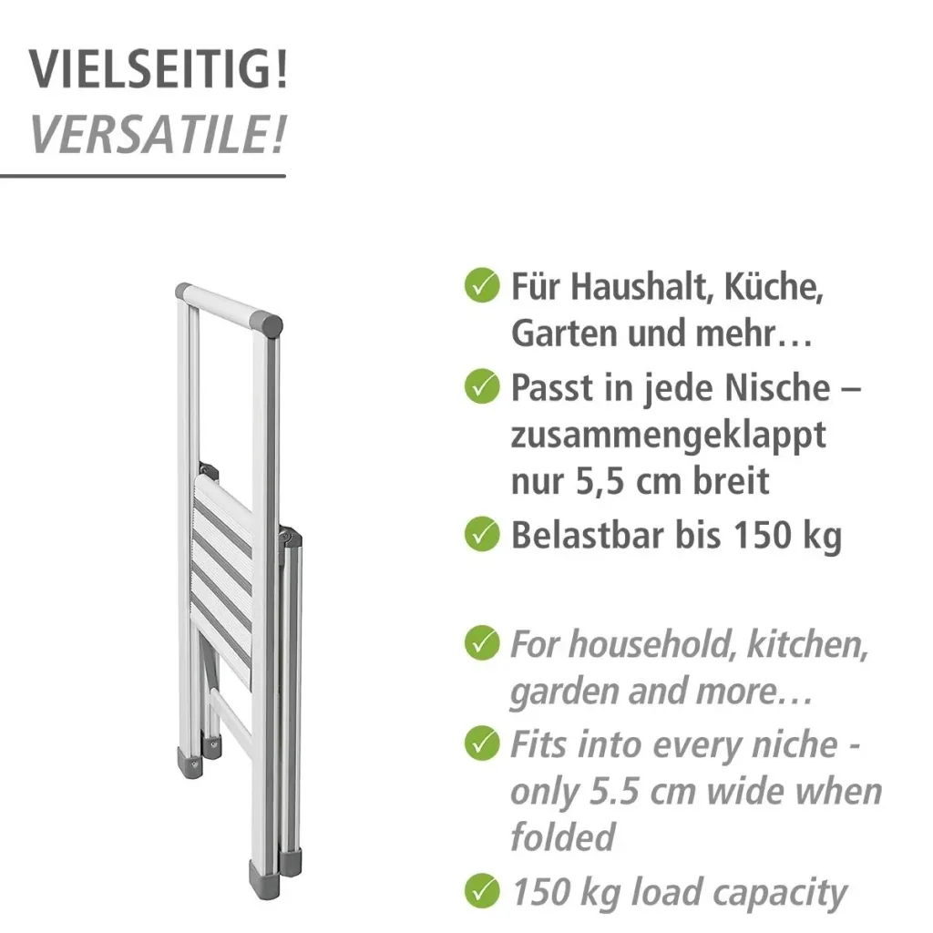 Aluminium design folding stepladder 1-step white, non-slip household ladder, safety stepladder