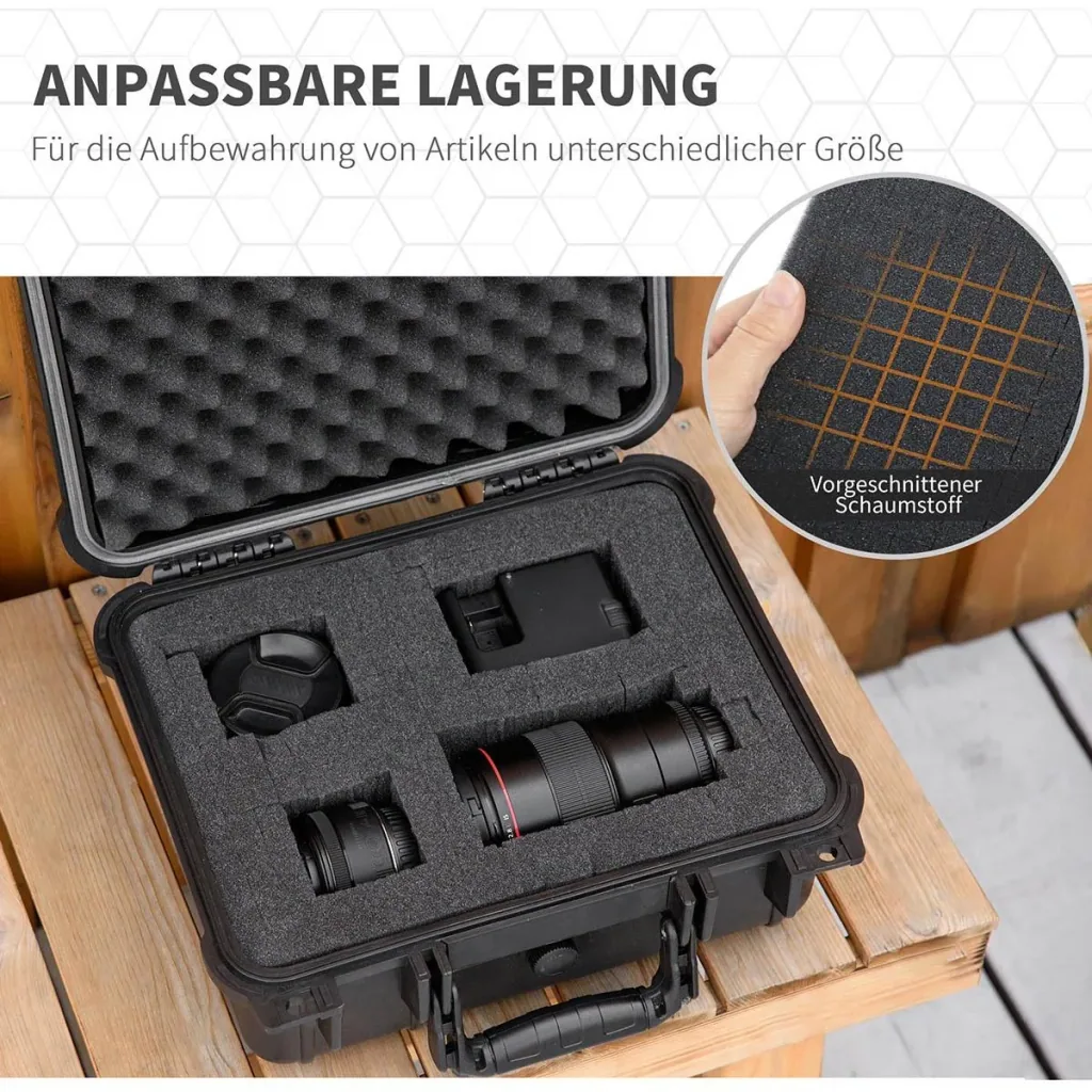 Set of 2 tool cases empty with tool box handle foam waterproof plastic silica gel black 26 x 22 x 12 cm