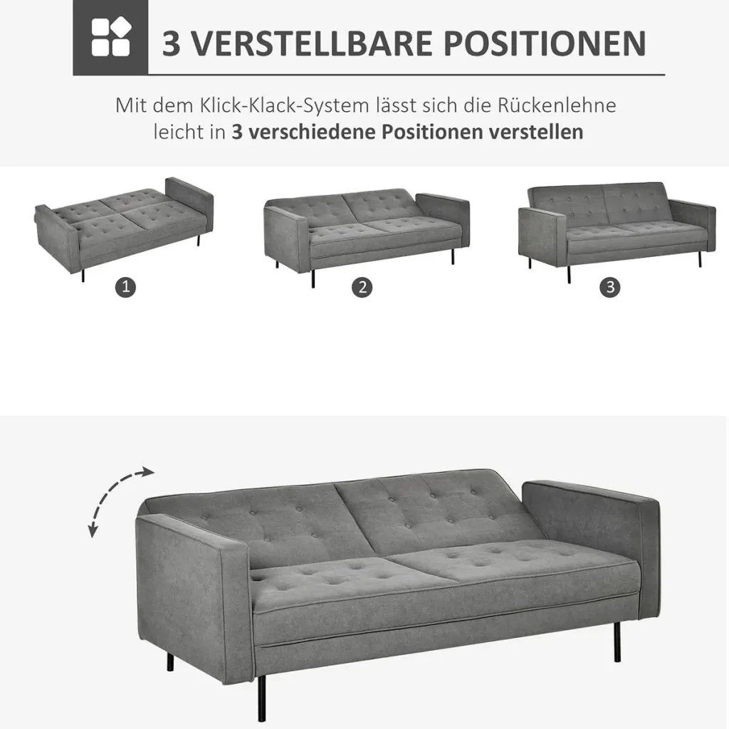 Sofa bed 3-seater sofa bed fabric sofa sofa with sleeping function sofa bed with bed box adjustable angle Vintage E