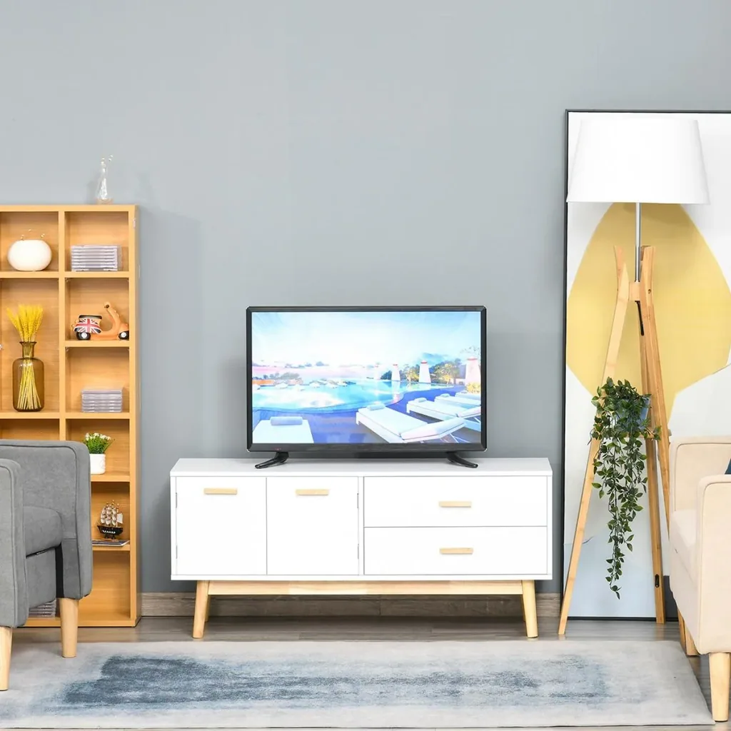 TV table TV cabinet TV lowboard Modern MDF board Rubber wood legs Storage space Living room Office for TVs up to