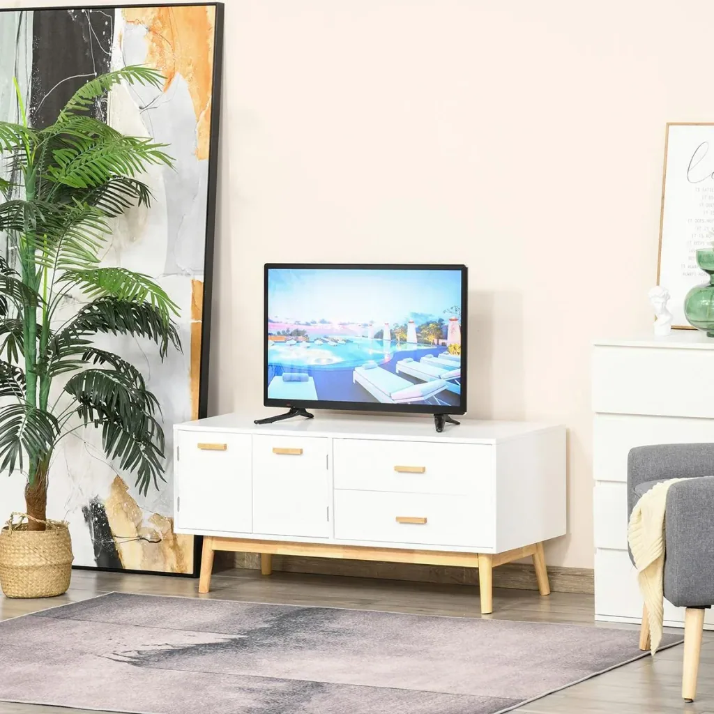 TV table TV cabinet TV lowboard Modern MDF board Rubber wood legs Storage space Living room Office for TVs up to