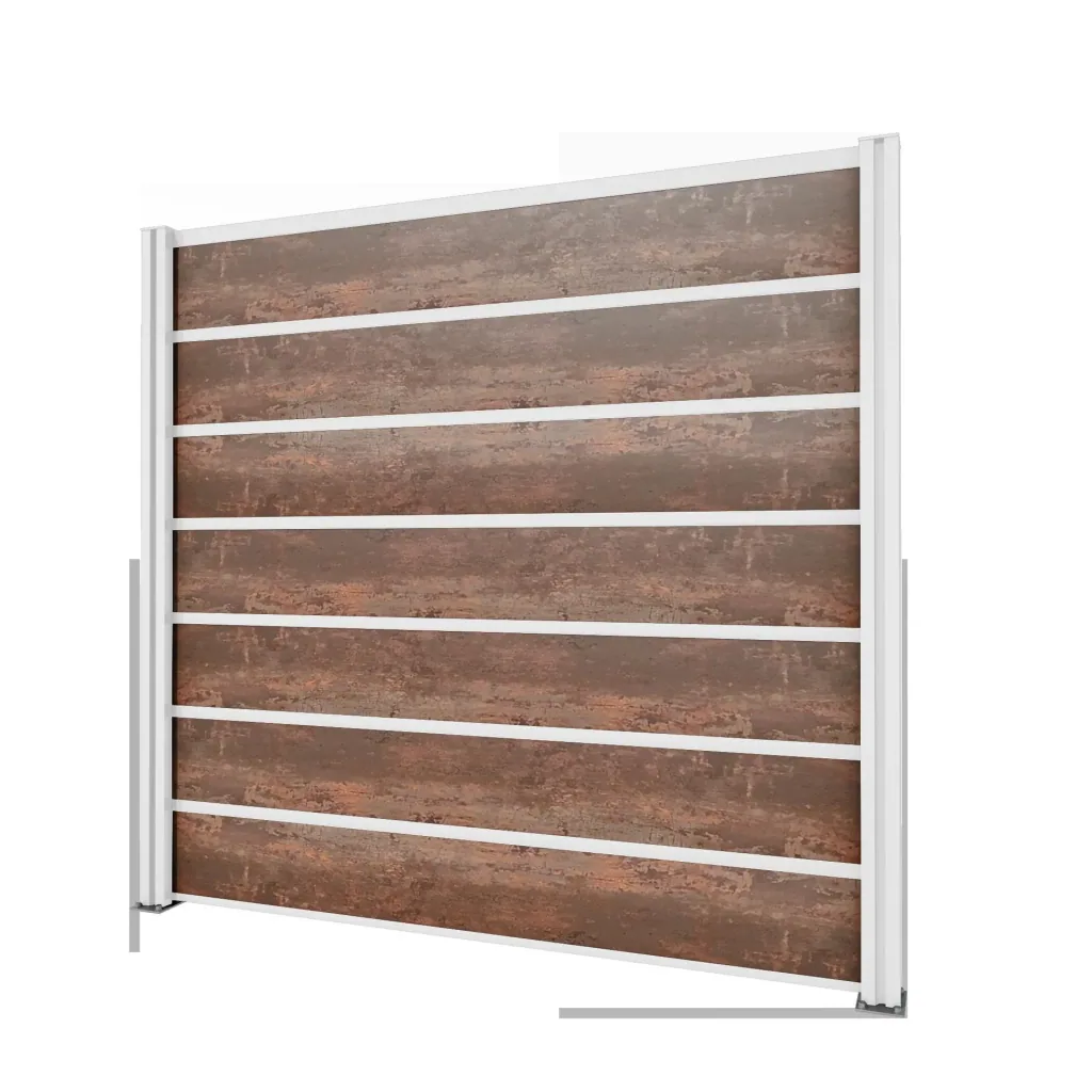 Privacy screen basic element, white, 2.02 x 1.86 m, laminated panels rust look