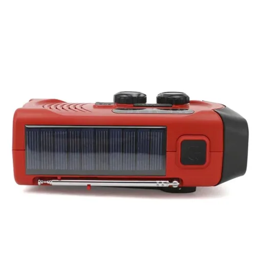 Portable solar crank radio with flashlight
