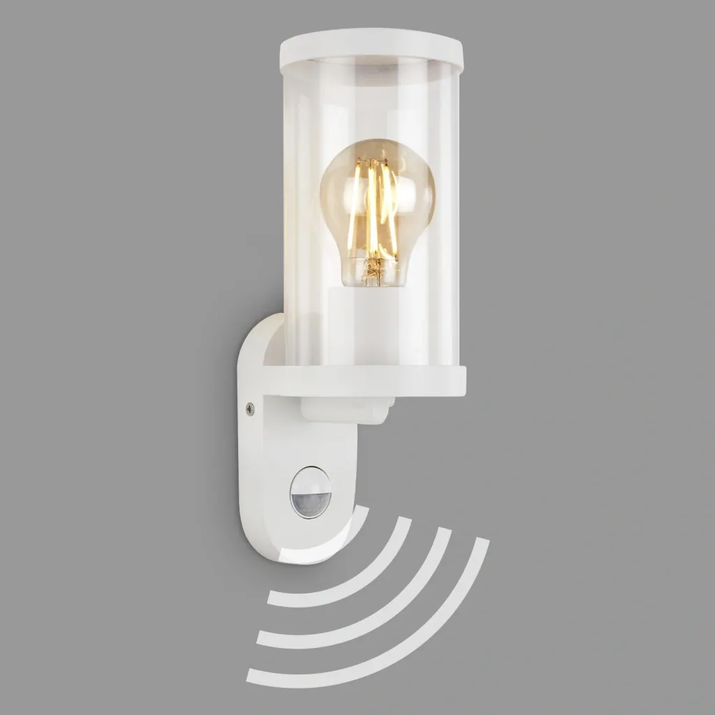 Outdoor light with motion detector, metal-plastic / white, IP44, E27 socket