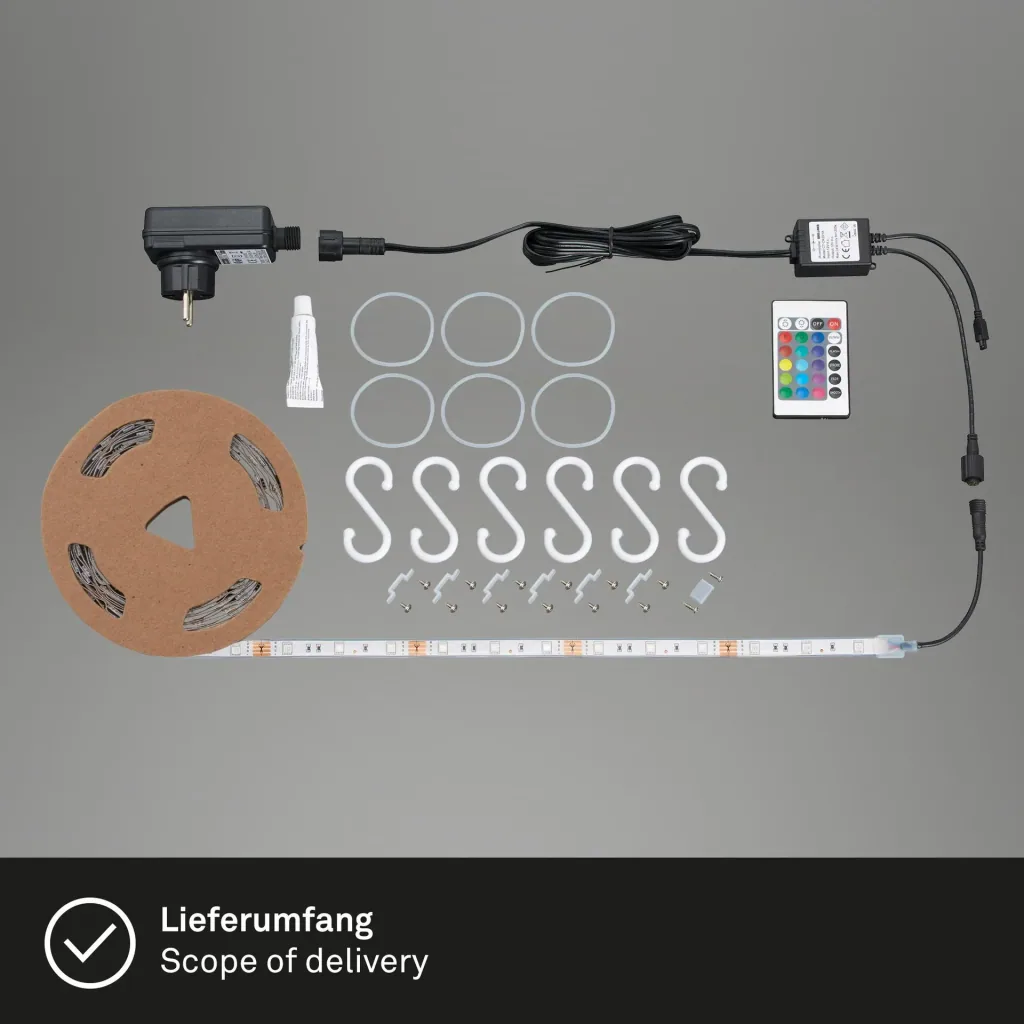 RGB LED flex strip for outdoor use, IP44, 3 m, 90 RGB LEDs, remote control