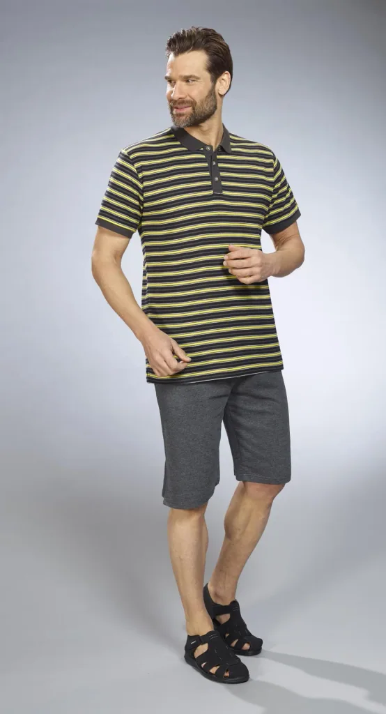 Striped polo shirt, anthracite/yellow, size M