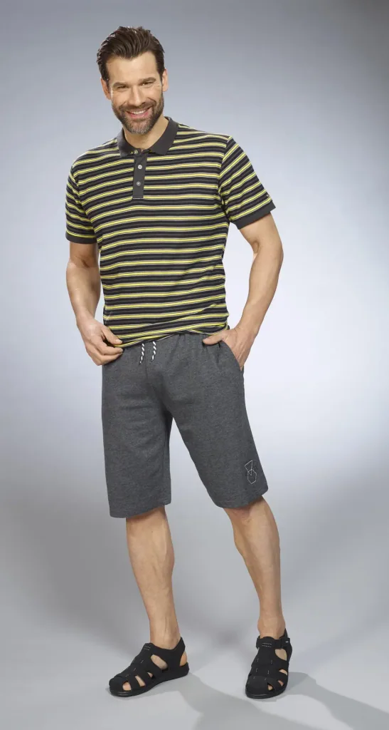 Striped polo shirt, anthracite/yellow, size M