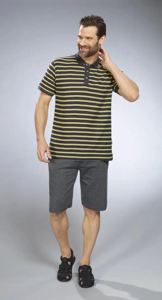 Striped polo shirt, anthracite/yellow, size M