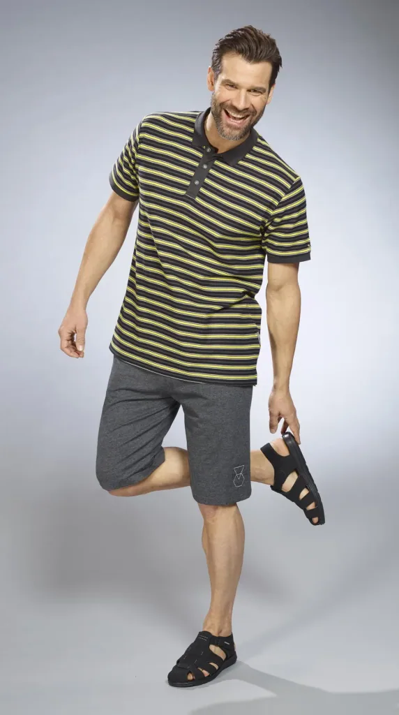 Striped polo shirt, anthracite/yellow, size M
