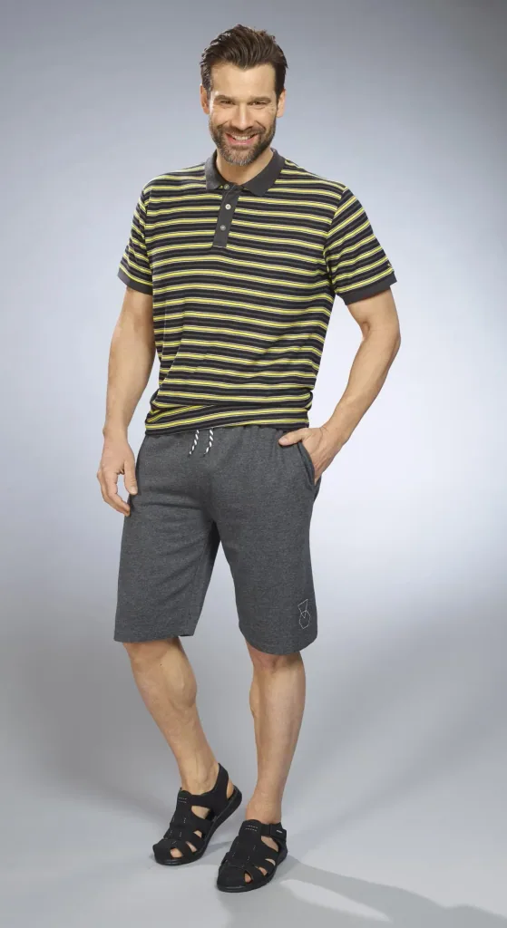 Striped polo shirt, anthracite/yellow, size M
