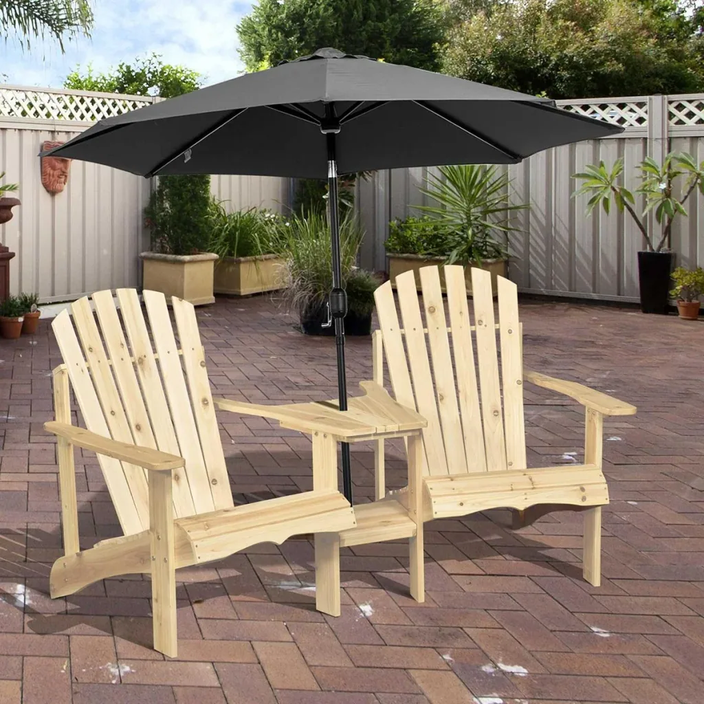 Adirondack garden chair with table and umbrella hole 2 seater garden chair seating group garden furniture for balcony solid wood natural